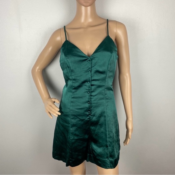 ENDLESS ROSE GREEN SATIN BUTTON FRONT ROMPER - Picture 2 of 8